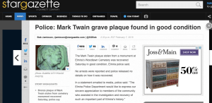 mark twain, grave plaque, memorial