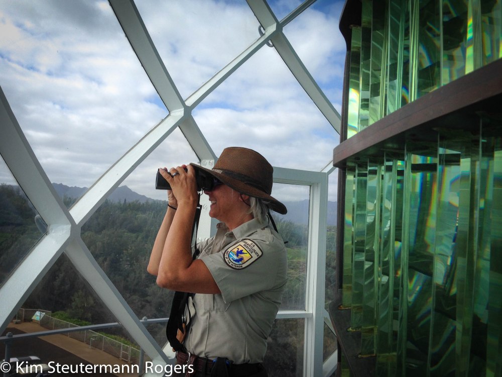 Ranger Rogers in the Lantern Room at Kilauea Lighthouse.